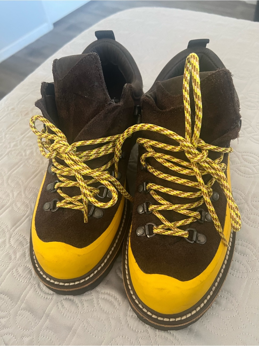 Men's Brown Suede Hiking Boots with Yellow Toe Cap